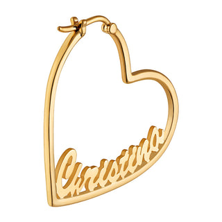 14K Gold Plated Personalized Script Nameplate Small Heart Hoop Earrings