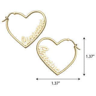 14K Gold Plated Personalized Script Nameplate Small Heart Hoop Earrings