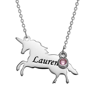 Sterling Silver Unicorn Silhouette Necklace with Birthstone