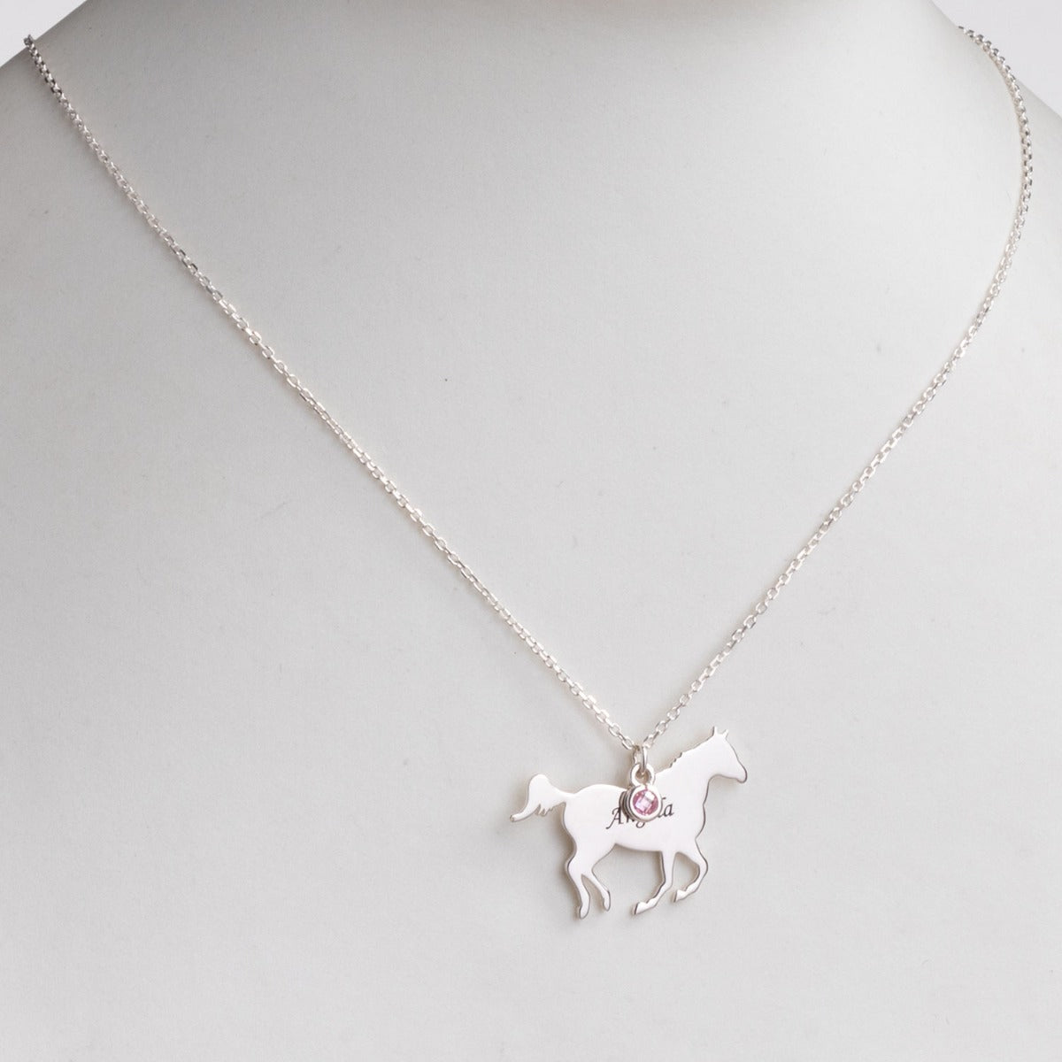 Sterling Silver Horse Silhouette Necklace with Birthstone