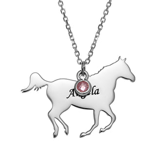 Sterling Silver Horse Silhouette Necklace with Birthstone