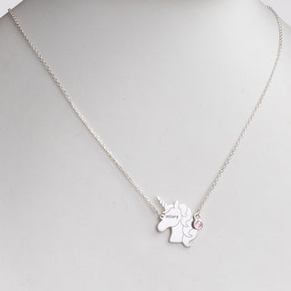 Sterling Silver Unicorn Silhouette Necklace with Birthstone