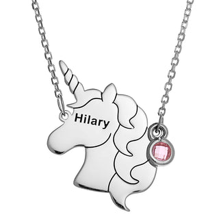 Sterling Silver Unicorn Silhouette Necklace with Birthstone