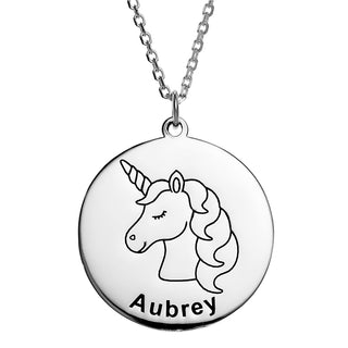 Sterling Silver Name Disc with Unicorn Necklace