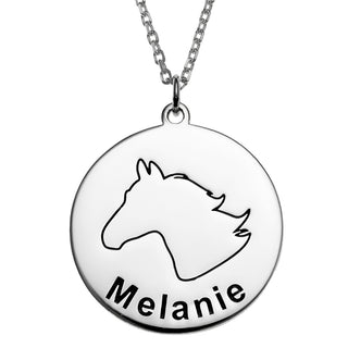 Sterling Silver Name Disc with Horse Necklace