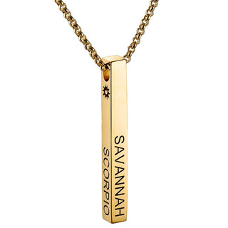 14K Gold Plated 3 Zodiac Sign 4 Sided Bar Necklace