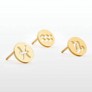 14K Gold Plated Zodiac Sign Disc Stud Earring