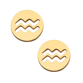 14K Gold Plated Zodiac Sign Disc Stud Earring