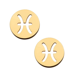 14K Gold Plated Zodiac Sign Disc Stud Earring