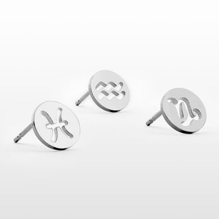 Silver Plated Zodiac Sign Disc Stud Earring Set of 2