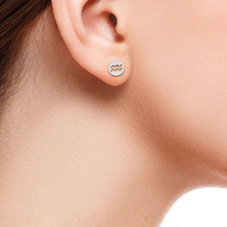 Silver Plated Zodiac Sign Disc Stud Earring Set of 2