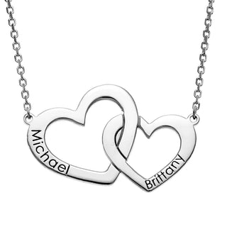Sterling Silver Engraved Interlocking Heart Necklace