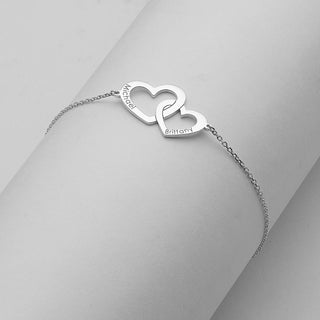Sterling Silver Engraved Interlocking Heart Bracelet