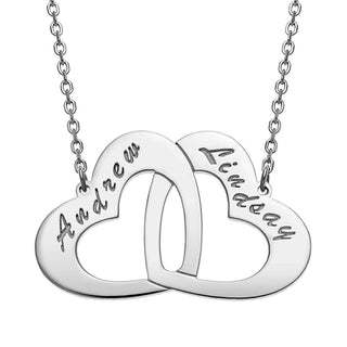 Sterling Silver Engraved Interlocking Heart Necklace