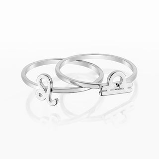 Sterling Silver Cutout Zodiac Stack Ring Set of 2