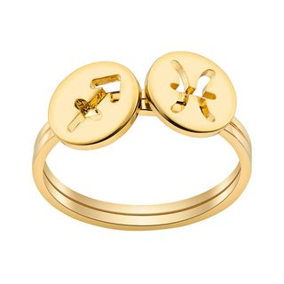 14K Gold over Sterling Cutout Disc Zodiac Stack Ring Set of 2