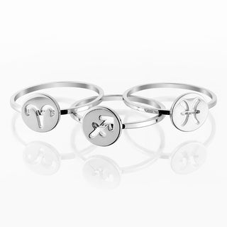 Sterling Silver Cutout Disc Zodiac Stack Ring Set of 3