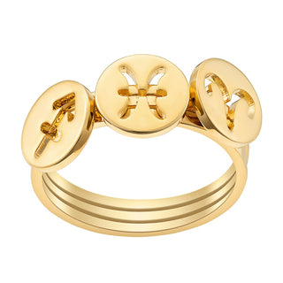 14K Gold over Sterling Cutout Disc Zodiac Stack Ring Set of 3