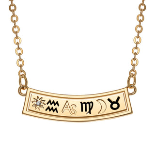 14K Gold Plated Zodiac Curved Bar Pendant
