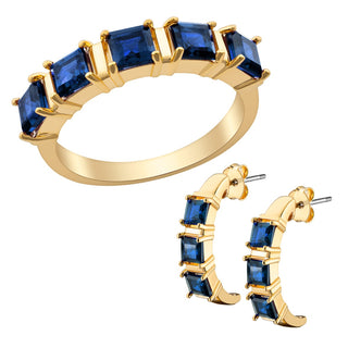 14K Gold Plated Genuine Sapphire Ring and Earrings Set