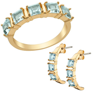 14K Gold Plated Genuine Blue Topaz Ring and Earrings Set