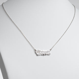 Engraved Name with Crown Plaque Necklace