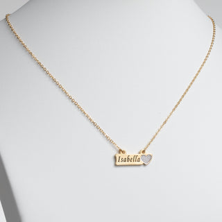 Two Tone Engraved Name with Heart Plaque Necklace