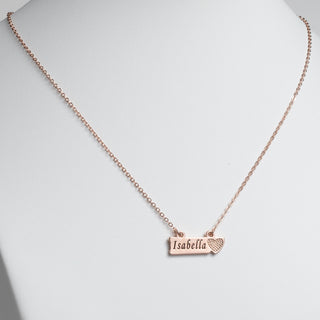 Two Tone Engraved Name with Heart Plaque Necklace