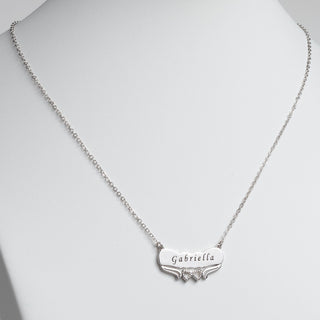 Engraved Name with Double Hearts Plaque Necklace