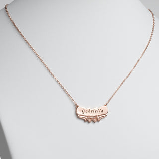 Two Tone Engraved Name with Double Hearts Plaque Necklace