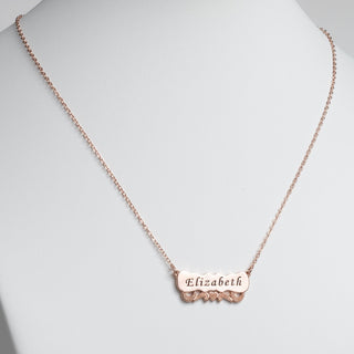 Two Tone Engraved Name with Heart Scroll Plaque Necklace