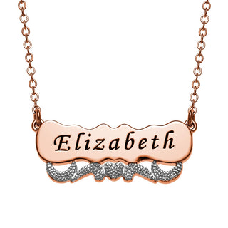 Two Tone Engraved Name with Heart Scroll Plaque Necklace