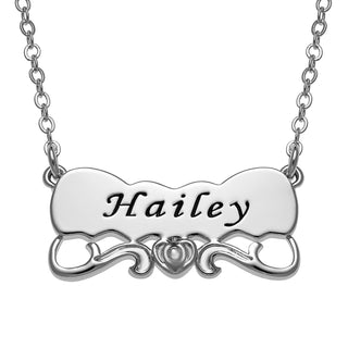 Engraved Name with Heart Scroll Plaque Necklace