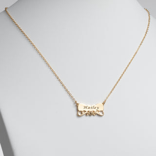 14K Gold Plated Engraved Name with Heart Scroll Plaque Necklace