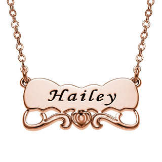 14K Rose Gold Plated Engraved Name with Heart Scroll Plaque Necklace