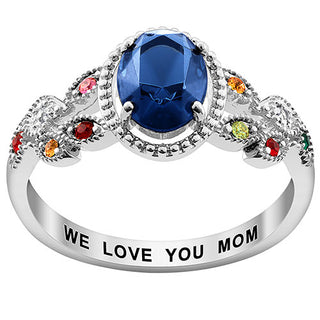 Sterling Silver Mother's Oval Family Birthstone Ring