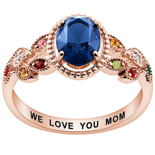 14K Rose Gold over Sterling Mother's Oval Family Birthstone Ring