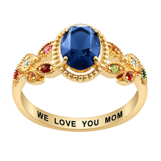 14K Gold Plated Mother's Oval Family Birthstone Ring