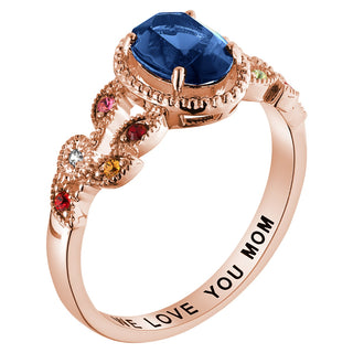 14K Rose Gold Plated Mother's Oval Family Birthstone Ring