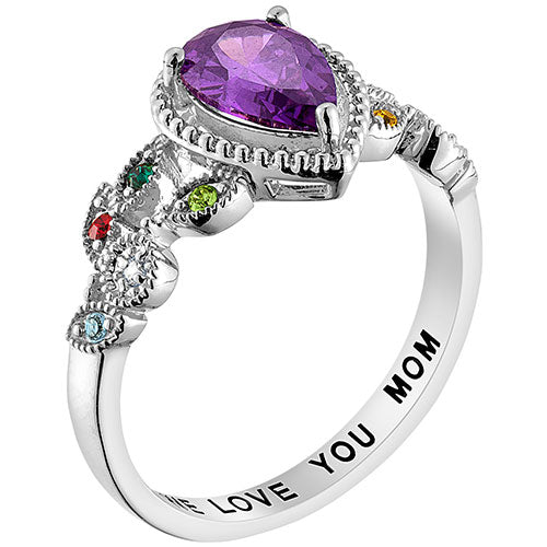 Sterling Silver Mother's Pear Family Birthstone Ring – Limoges Jewelry