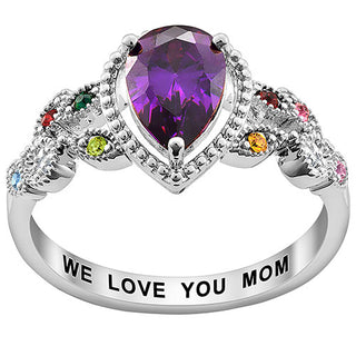 Sterling Silver Mother's Pear Family Birthstone Ring