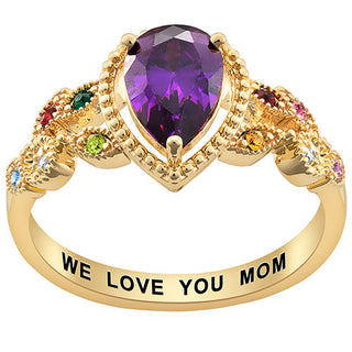 14K Gold over Sterling Mother's Pear Family Birthstone Ring