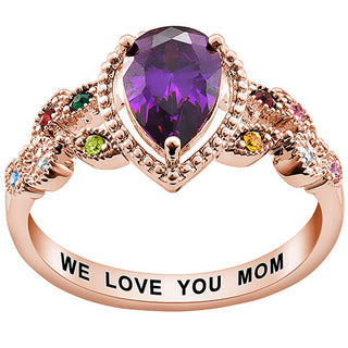 14K Rose Gold over Sterling Mother's Pear Family Birthstone Ring
