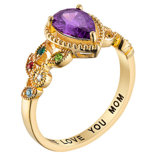14K Gold Plated Mother's Pear Family Birthstone Ring