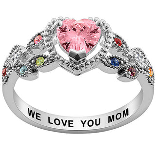 Sterling Silver Mother's Heart Family Birthstone Ring