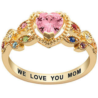 14K Gold over Sterling Mother's Heart Family Birthstone Ring