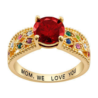 14K Gold Plated Mother's Family Birthstone Ring