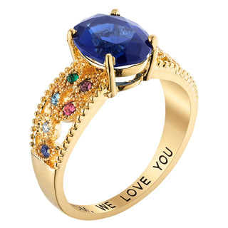 14K Gold Plated Mother's Oval Family Birthstone Ring