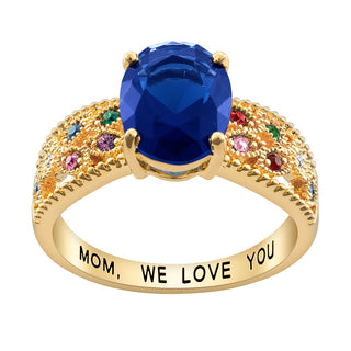 14K Gold Plated Mother's Oval Family Birthstone Ring
