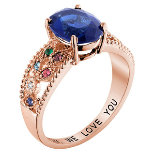 14K Rose Gold Plated Mother's Oval Family Birthstone Ring